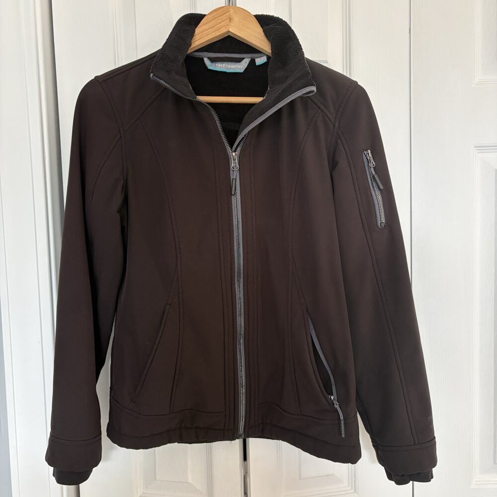 Free Country Women’s Full Zip Softshell Jacket Brown Fleece Lined Size S